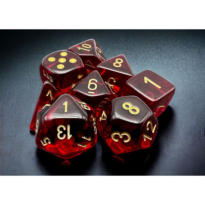 Chessex - Translucent Polyhedral Crimson/gold 7-Die Set (with bonus die)