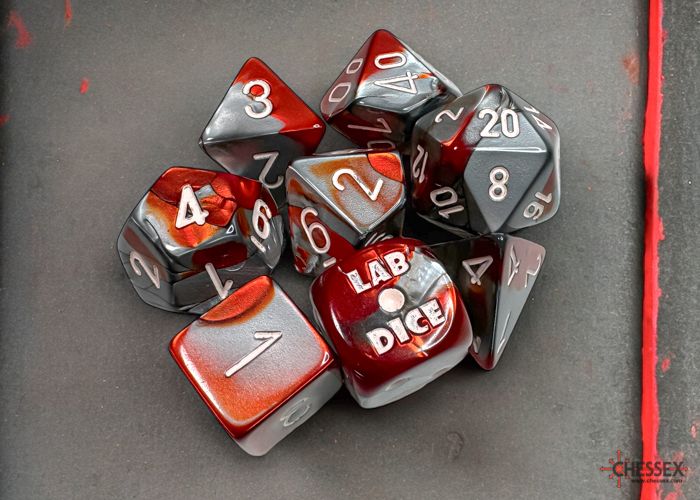 Chessex - Gemini® Polyhedral Red-Steel/white 7-Die Set (with bonus die)