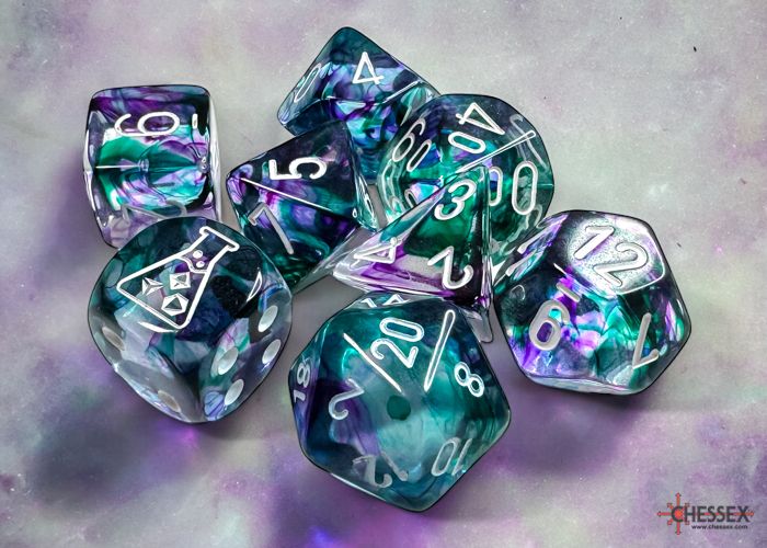 Chessex - Nebula® Polyhedral Fluorite™/white 7-Die Set (with bonus die)
