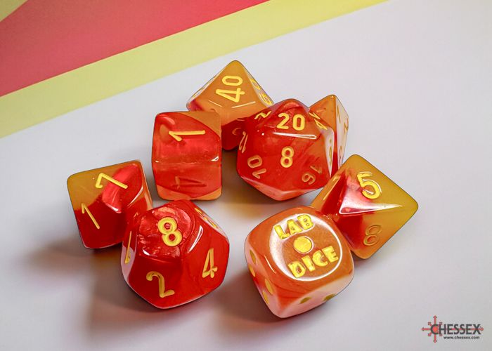 Chessex - Gemini® Polyhedral Gellow™-Red/yellow Luminary™ 7-Die Set (with bonus die)