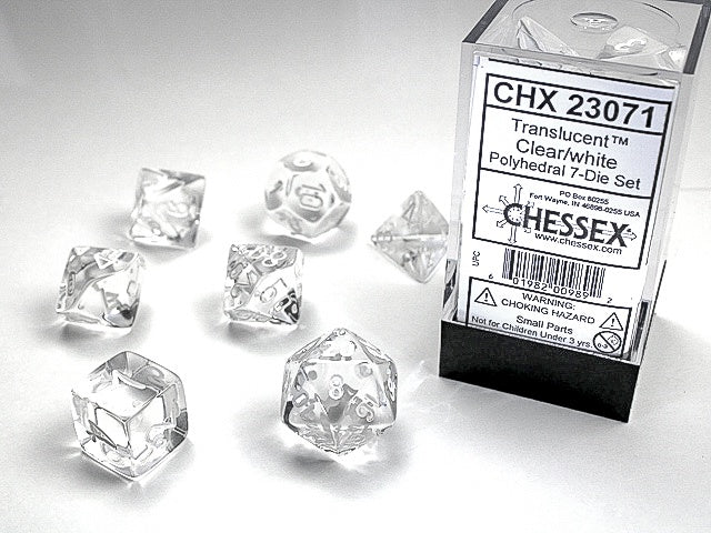 Chessex – Translucent Polyhedral Clear/white 7-Die Set