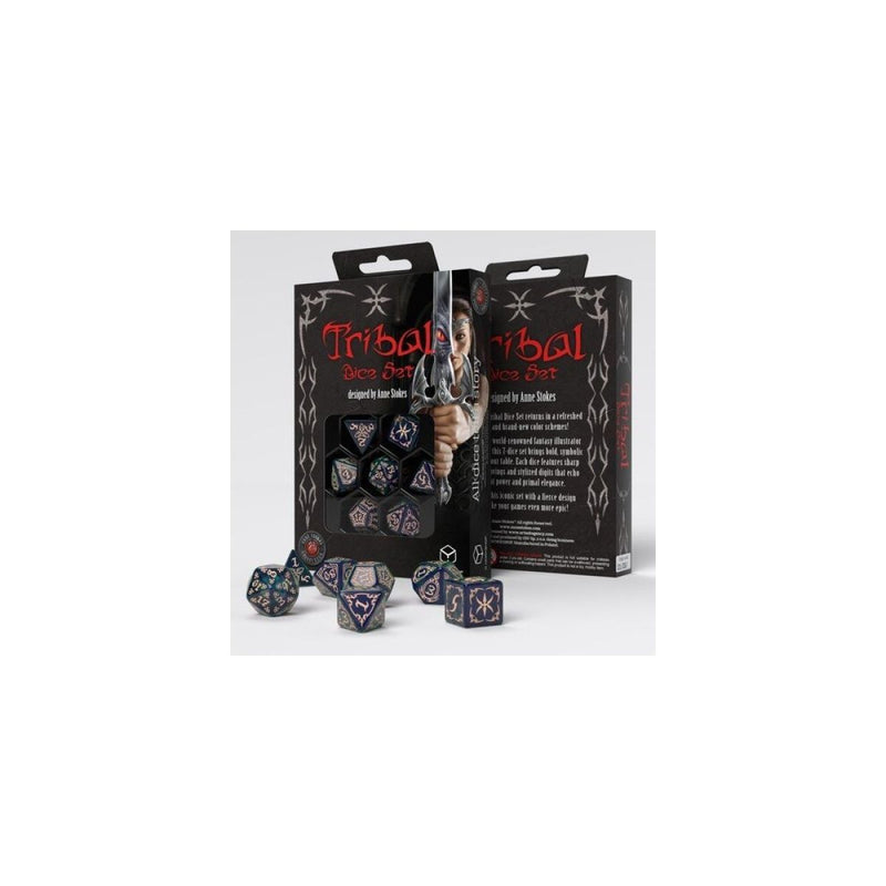 Q Workshop – Tribal Dice Set: Blue-Green & Beige