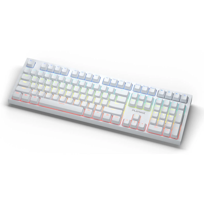 Playmax PRO White RGB Mechanical Gaming Keyboard (Bonus Blue Key Caps)