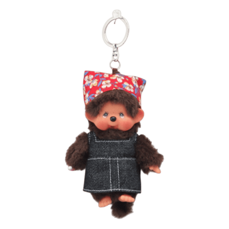 Monchhichi - Floral Bandana and Denim Skirt Girl Plush Keychain