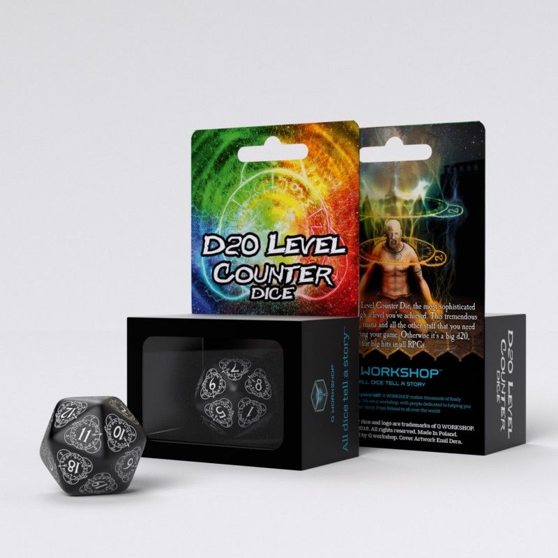 Q Workshop – D20 Level Counter White & black Die